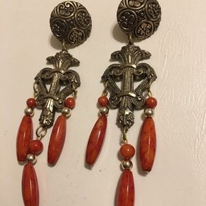 VINTAGE  COSTUME JEWELRY, PIERCED DANGLE EARRINGS